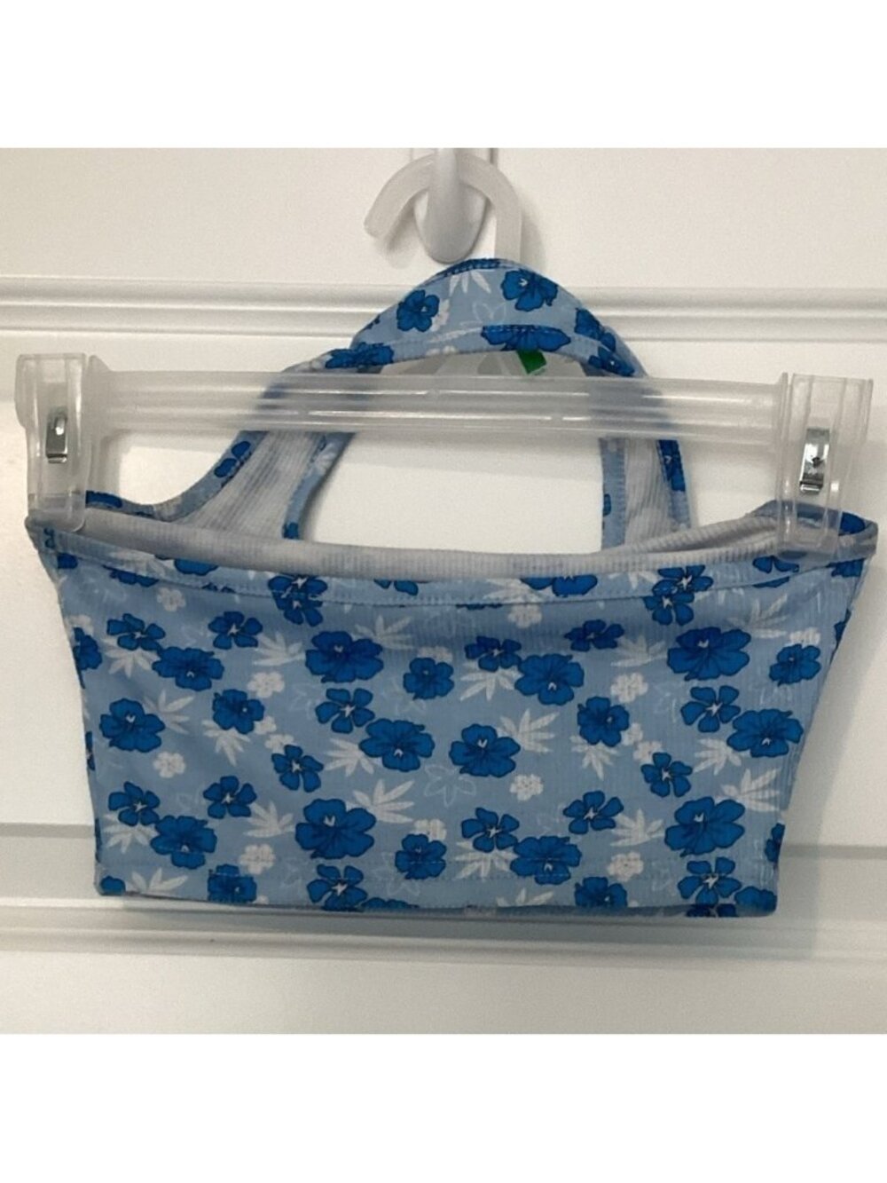 * Floral Knit Ribbed Halter Top Size 8 Blue White - Picture 5 of 7